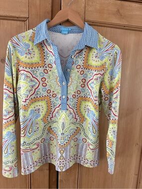 J. McLaughlin Bright Paisley Long Sleeve Polo - Multicolor